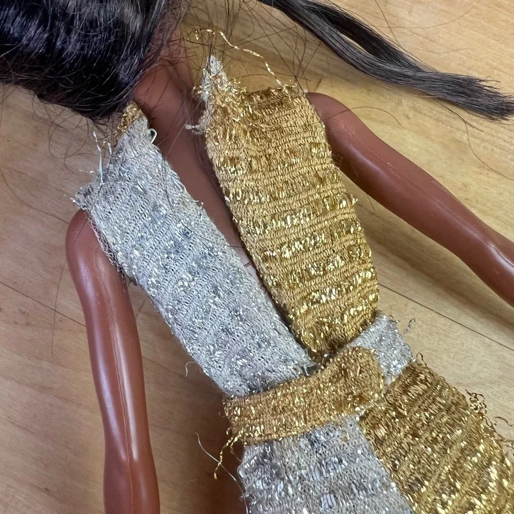 Barbie Talking JULIA Jumpsuit 1969 Gold Silver #1128 Belted Vintage FLAWS